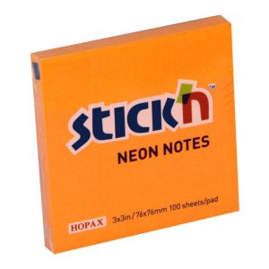 กระดาษโน้ตกาวในตัว ชนิดกาวหัว STICK’N #21164 ขนาด 3×3 นิ้ว สีส้มนีออน