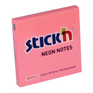กระดาษโน้ตกาวในตัว ชนิดกาวหัว STICK’N #21166 ขนาด 3×3 นิ้ว สีชมพูนีออน