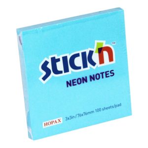 กระดาษโน้ตกาวในตัว ชนิดกาวหัว STICK’N #21209 ขนาด 3×3 นิ้ว สีฟ้านีออน