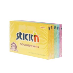 กระดาษโน้ต STICKN 3″x5″  คละสี 4+1 แถบกาว 360*